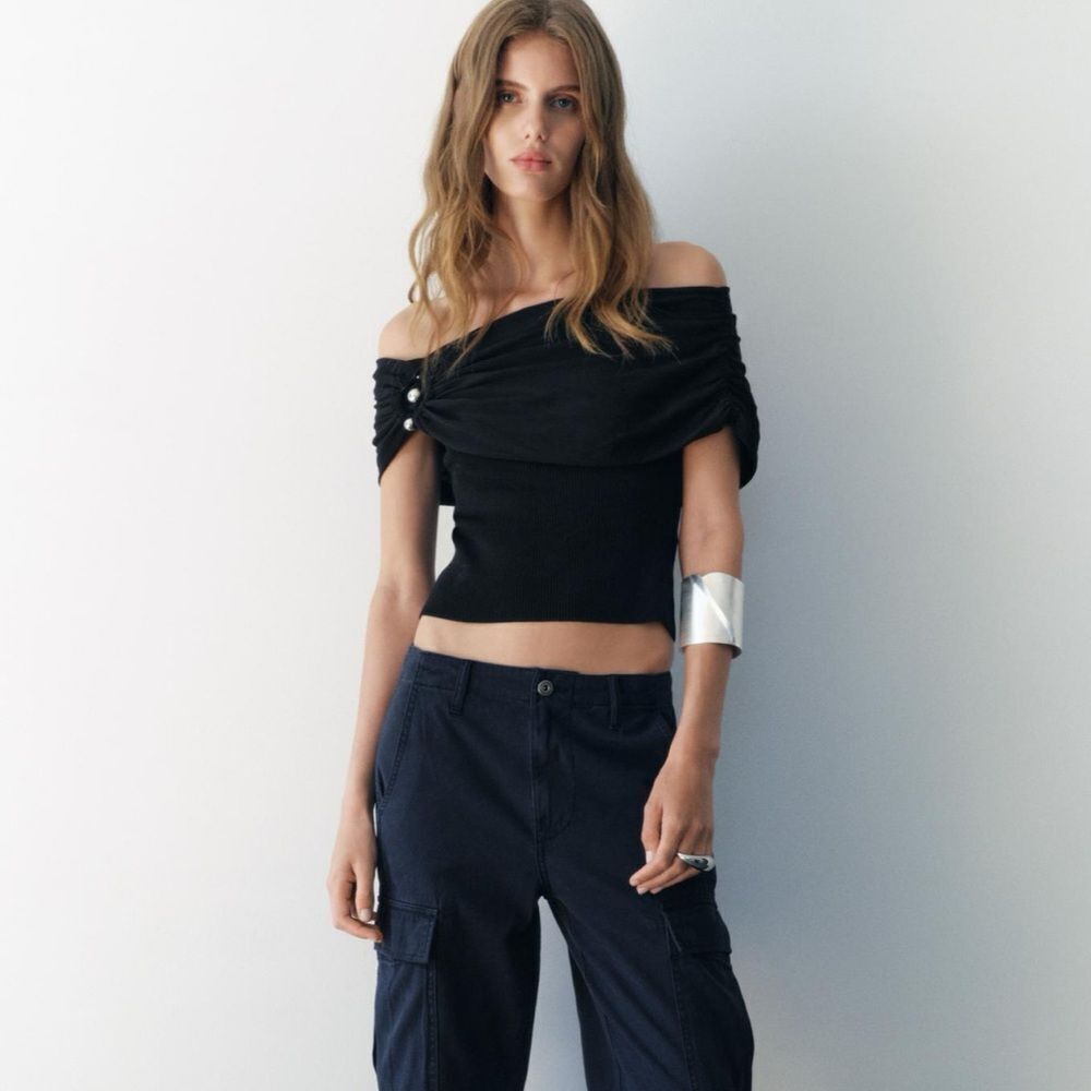 Zara off the shoulder metal ring knit top